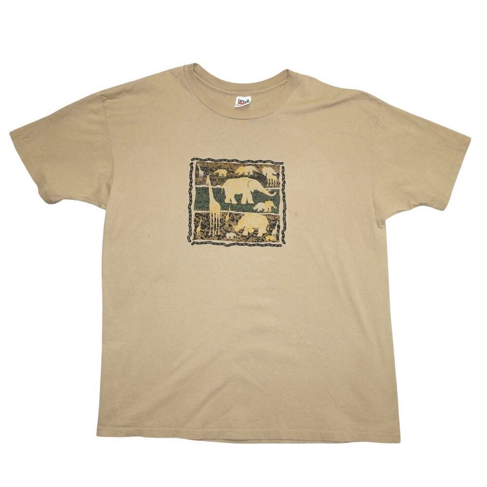 Vintage Safari – Elephant, Giraffe, Rhino Wildlife Print – Anvil USA – Size 2X